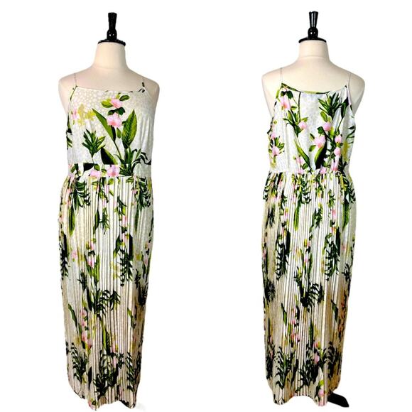 Mlle Gabrielle Maxi Dress Pleated Green Pink Tropical Print New Women’s Size 2X - Picture 16 of 16